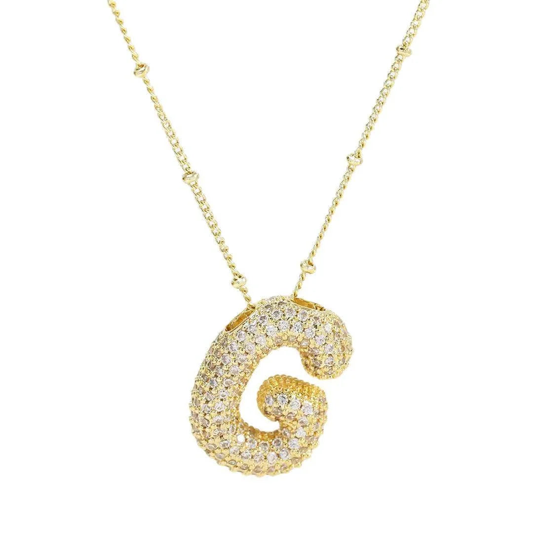 Sparkly Bubble Initial Letter Necklace (Gold Plated)