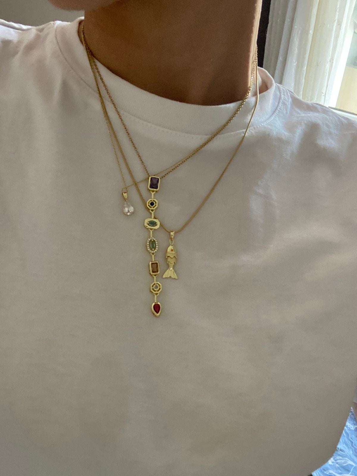 Colorful Stones Drop Necklace (Gold Plated)