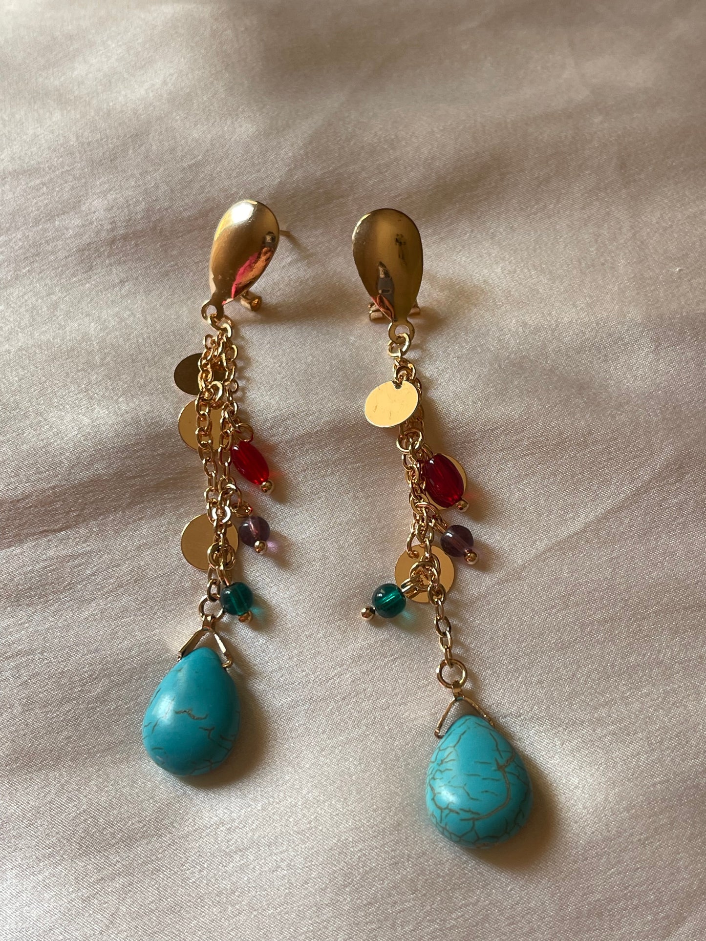 Colorful Stones Drop Earrings (Gold Plated)