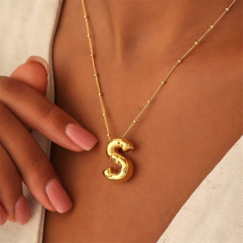 Bubble Initial Letter Necklace (Stainless Steel)