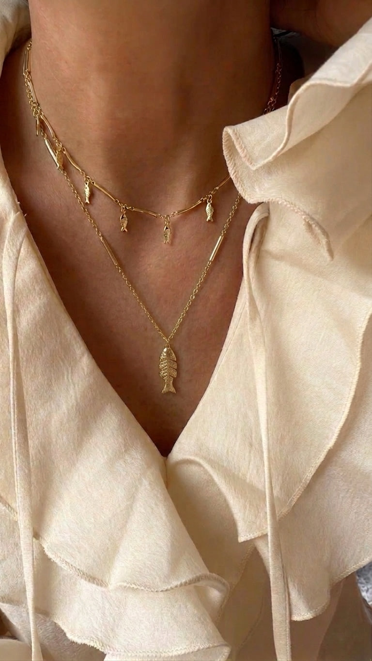 Layered Fish Necklace (Gold Plated)