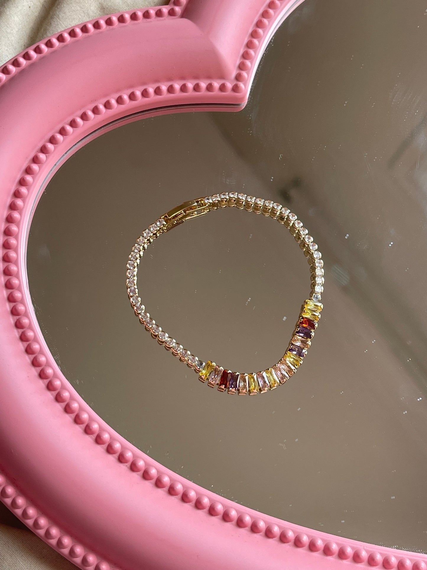 Rainbow Crystal Tennis Bracelet (Gold Plated)