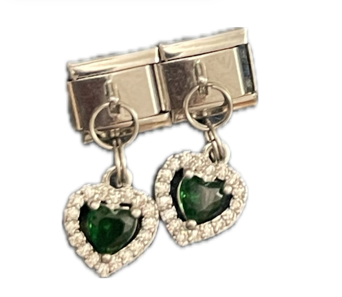 Emerald heart Drop-Silver Italian Charm