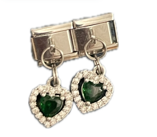 Emerald heart Drop-Silver Italian Charm