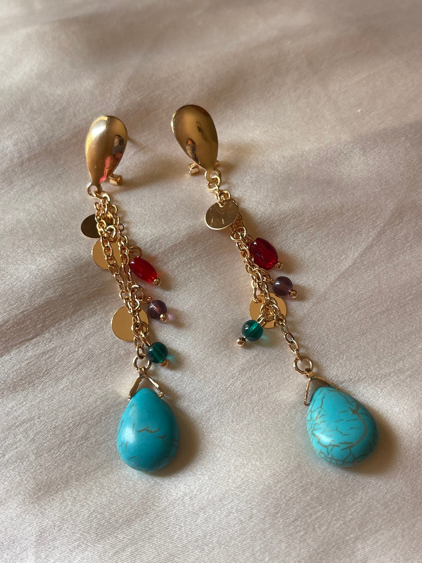 Colorful Stones Drop Earrings (Gold Plated)