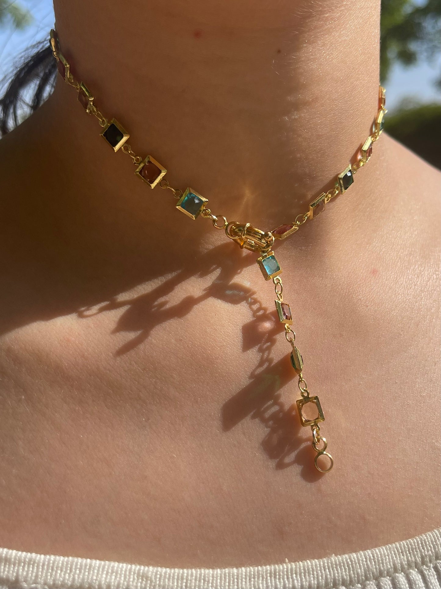 Colorful Stones Drop Necklace 2.0 (Gold Plated)