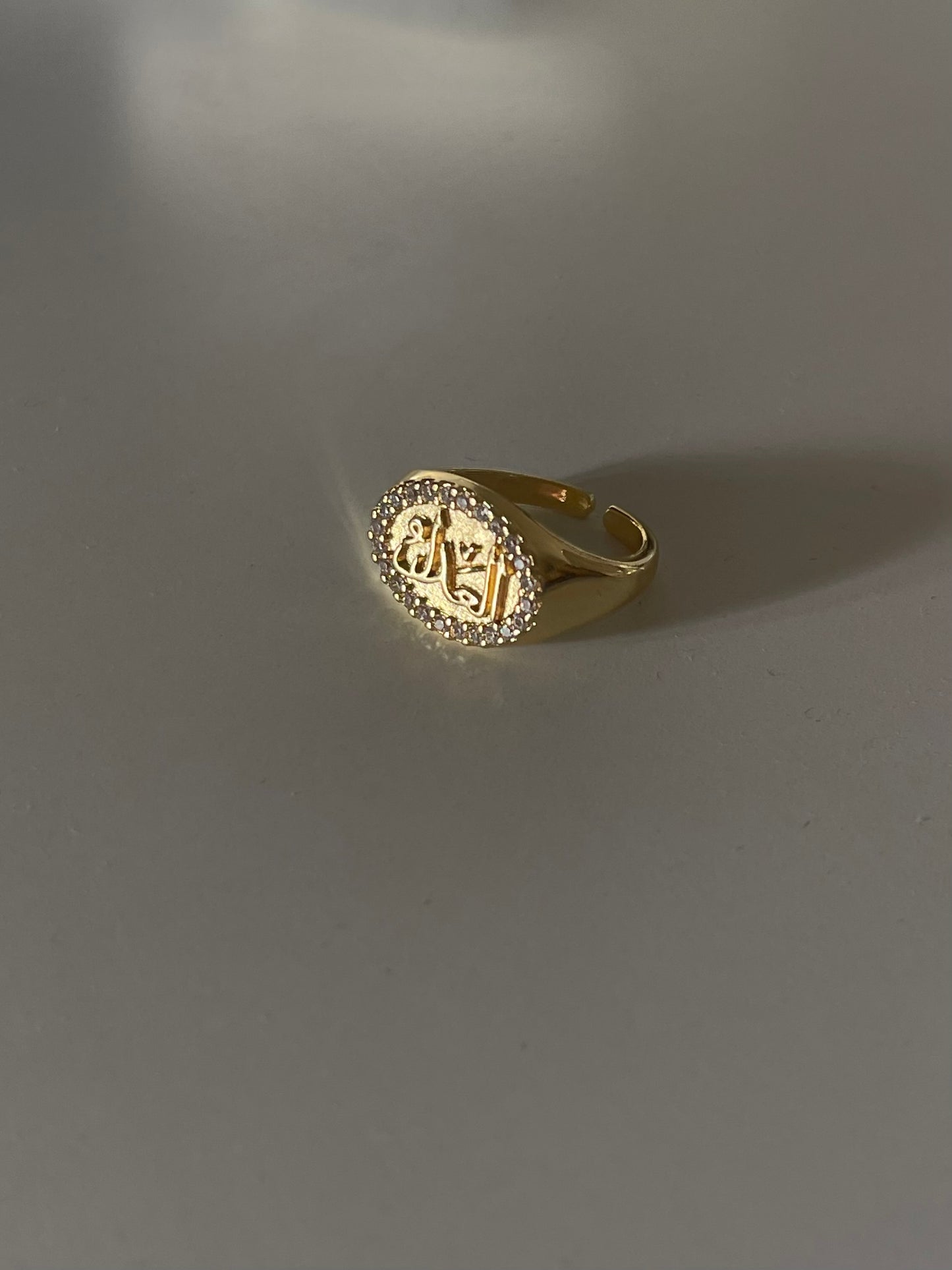 Crystal الله Signet Ring (Gold Plated)