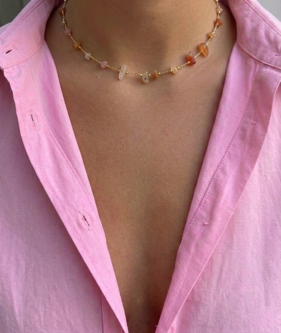 colorful stones choker (gold plated)