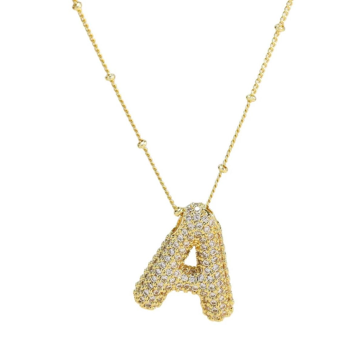 Sparkly Bubble Initial Letter Necklace (Gold Plated)