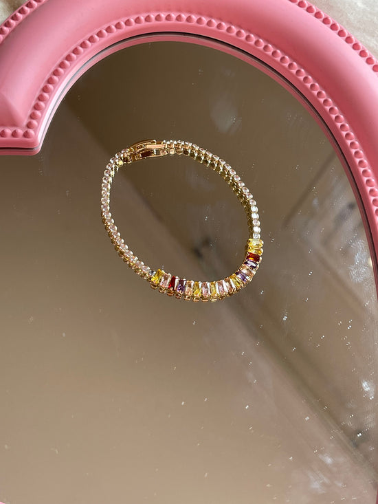 Rainbow Crystal Tennis Bracelet (Gold Plated)