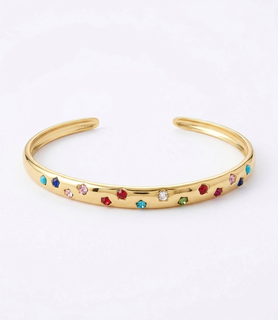 Colorful Stones Cuff Bracelet (Stainless Steel)