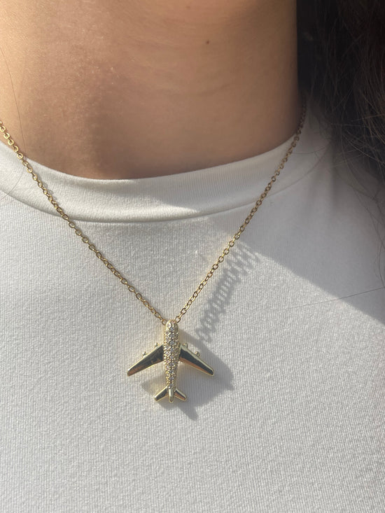 Crystal Airplane Necklace (Stainless Steel)