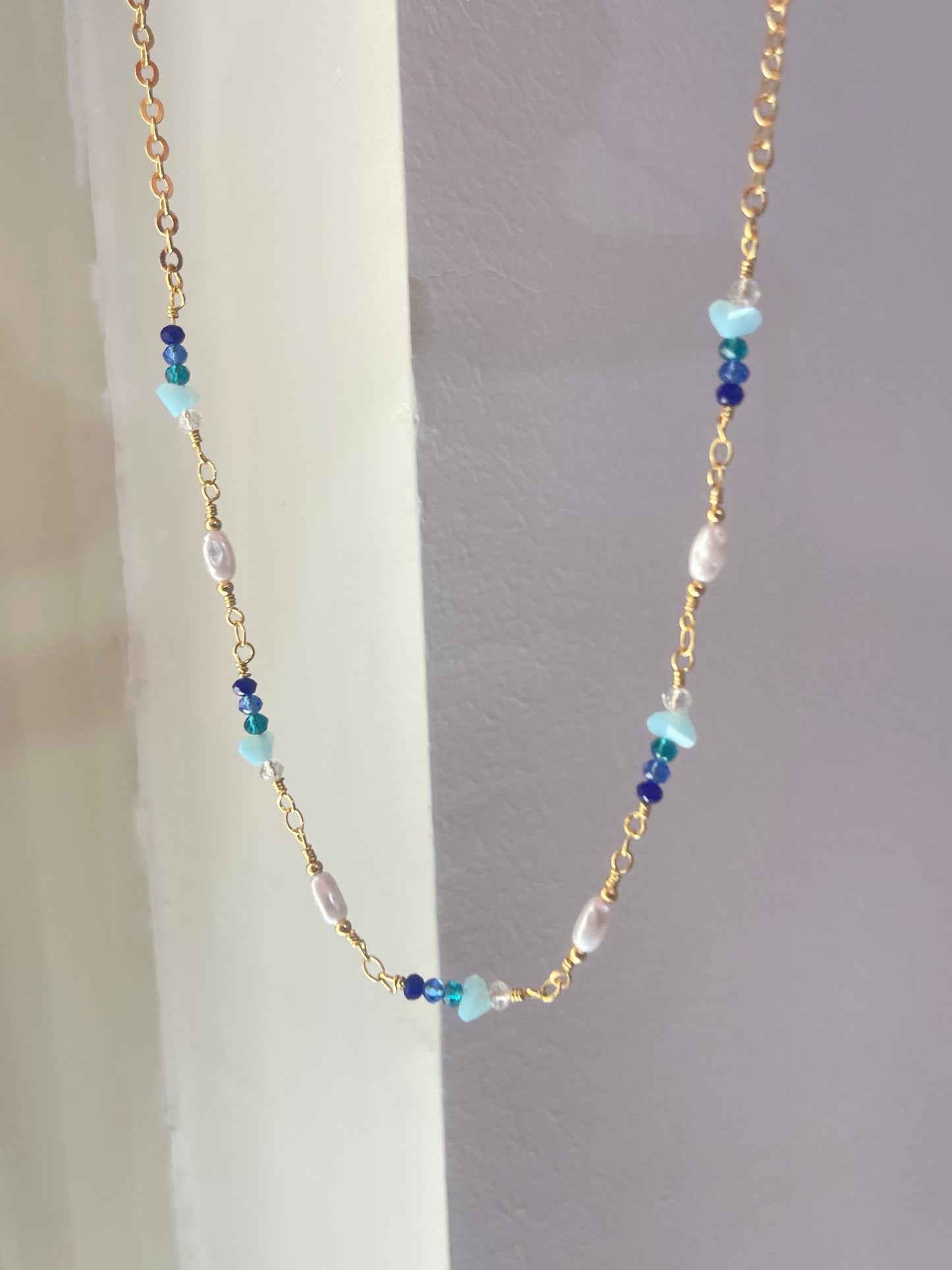 Blue Stone Go-To Necklace- Gold Plated