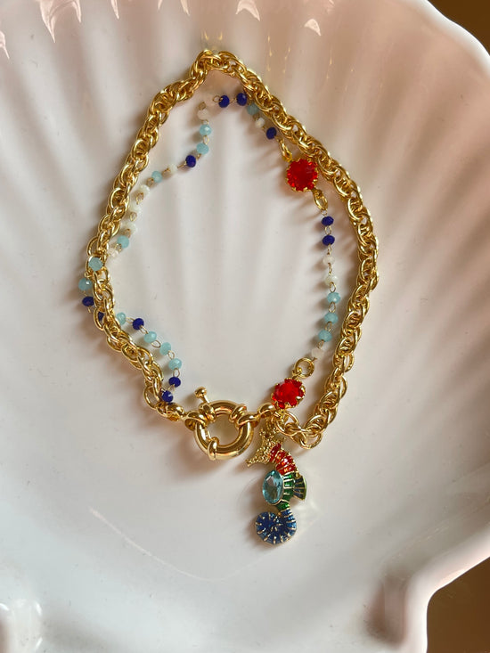 Layered Stones Seahorse Bracelet (Gold Plated)