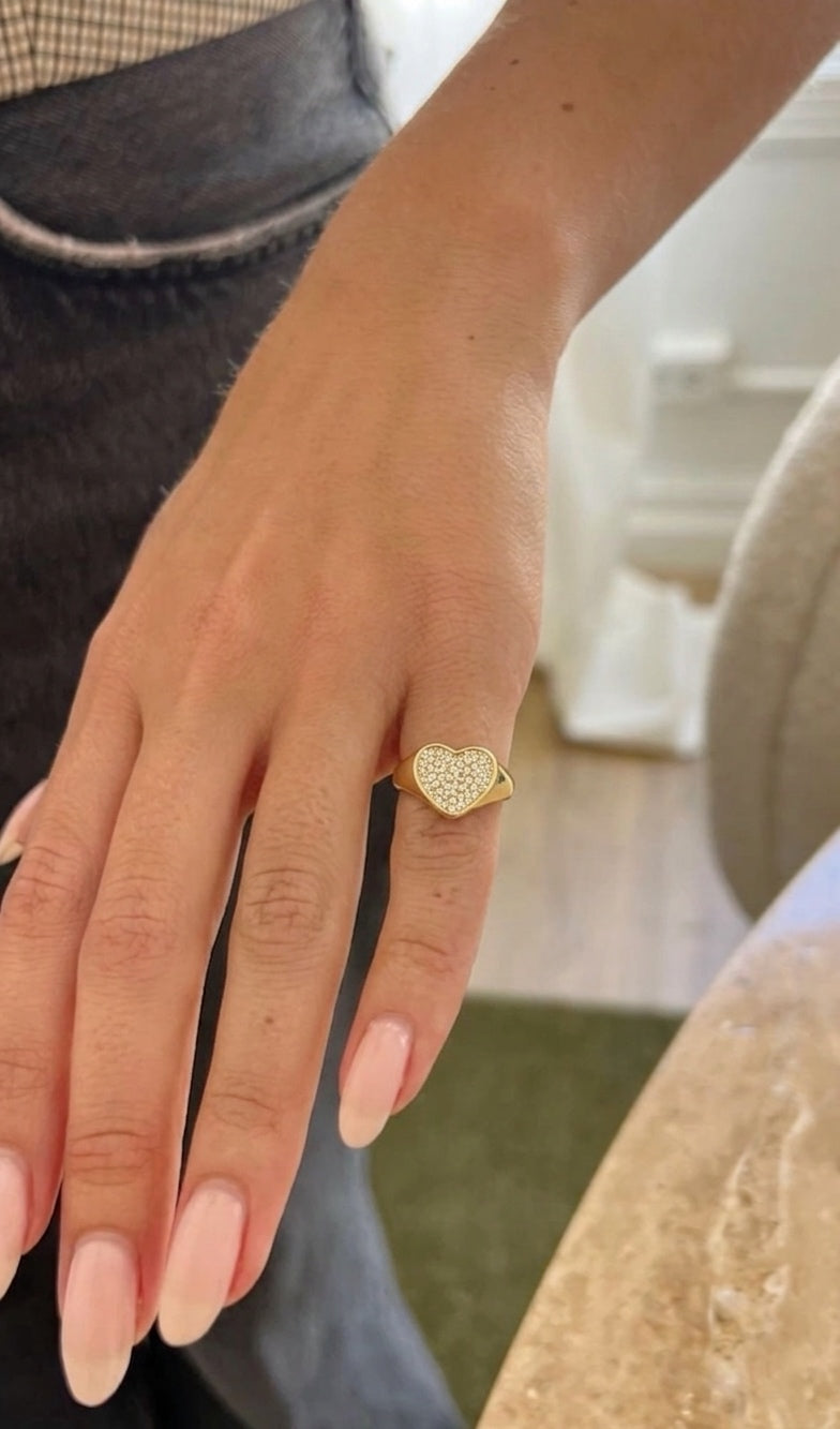 Crystal Heart Pinky Ring (Gold Plated)