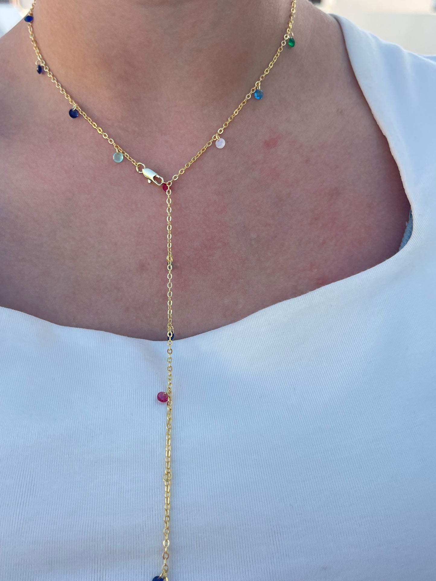 Mini Stones Drop Necklace (Gold Plated)
