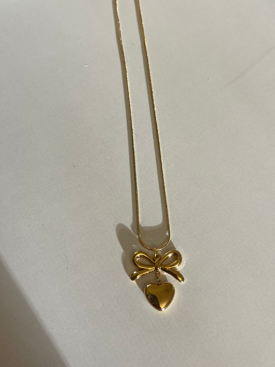 Heart Bow Necklace (Stainless Steel)