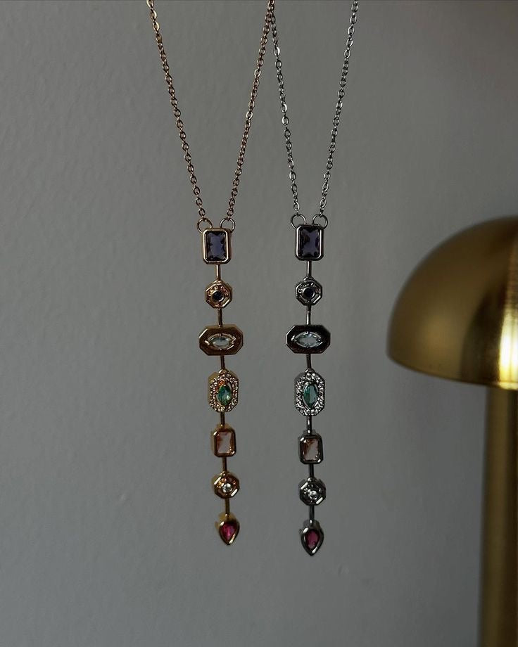 Colorful Stones Drop Necklace (Gold Plated)