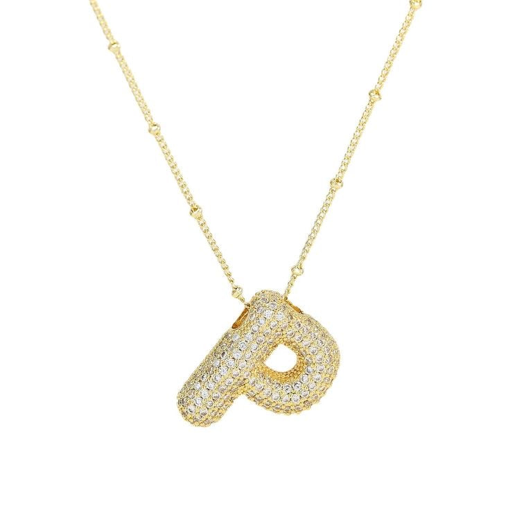 Sparkly Bubble Initial Letter Necklace (Gold Plated)