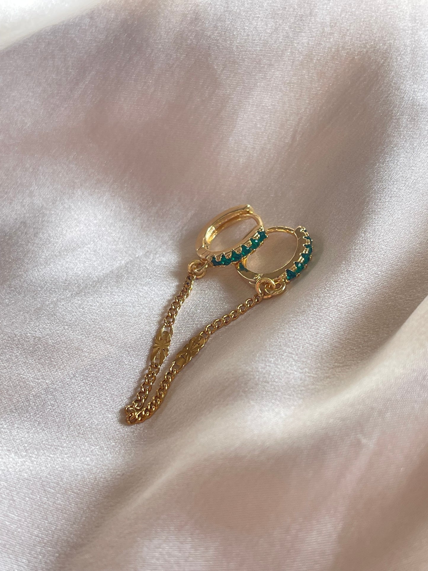 Emerald Green Connected Earrings (Gold Plated)