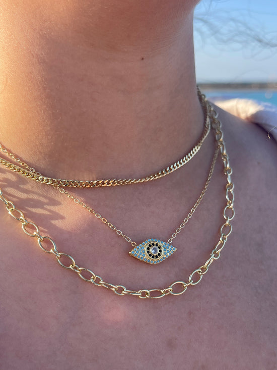 Evil Eye Triple Chain Necklace (Gold Plated)