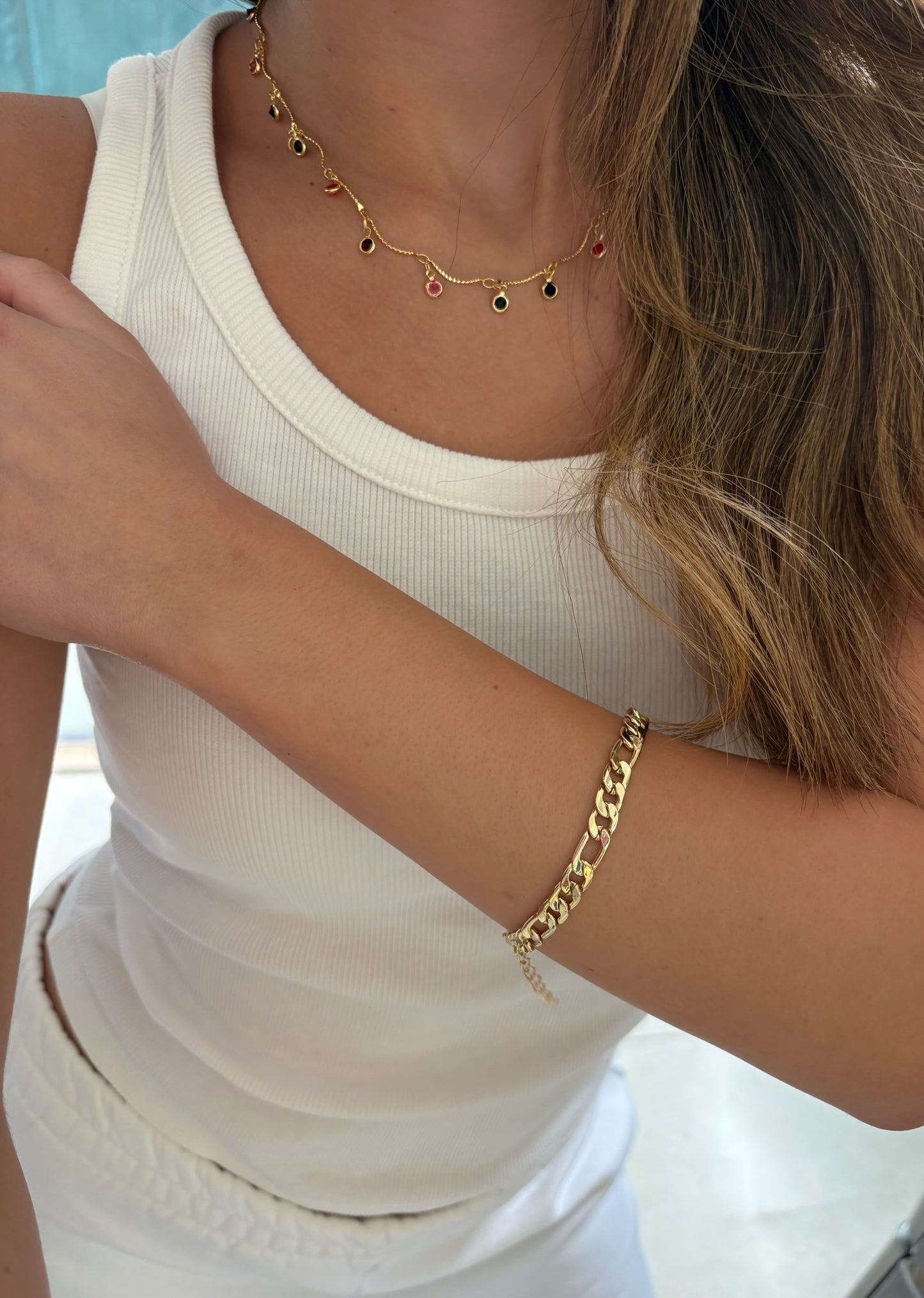 rainbow stone necklace- gold plated