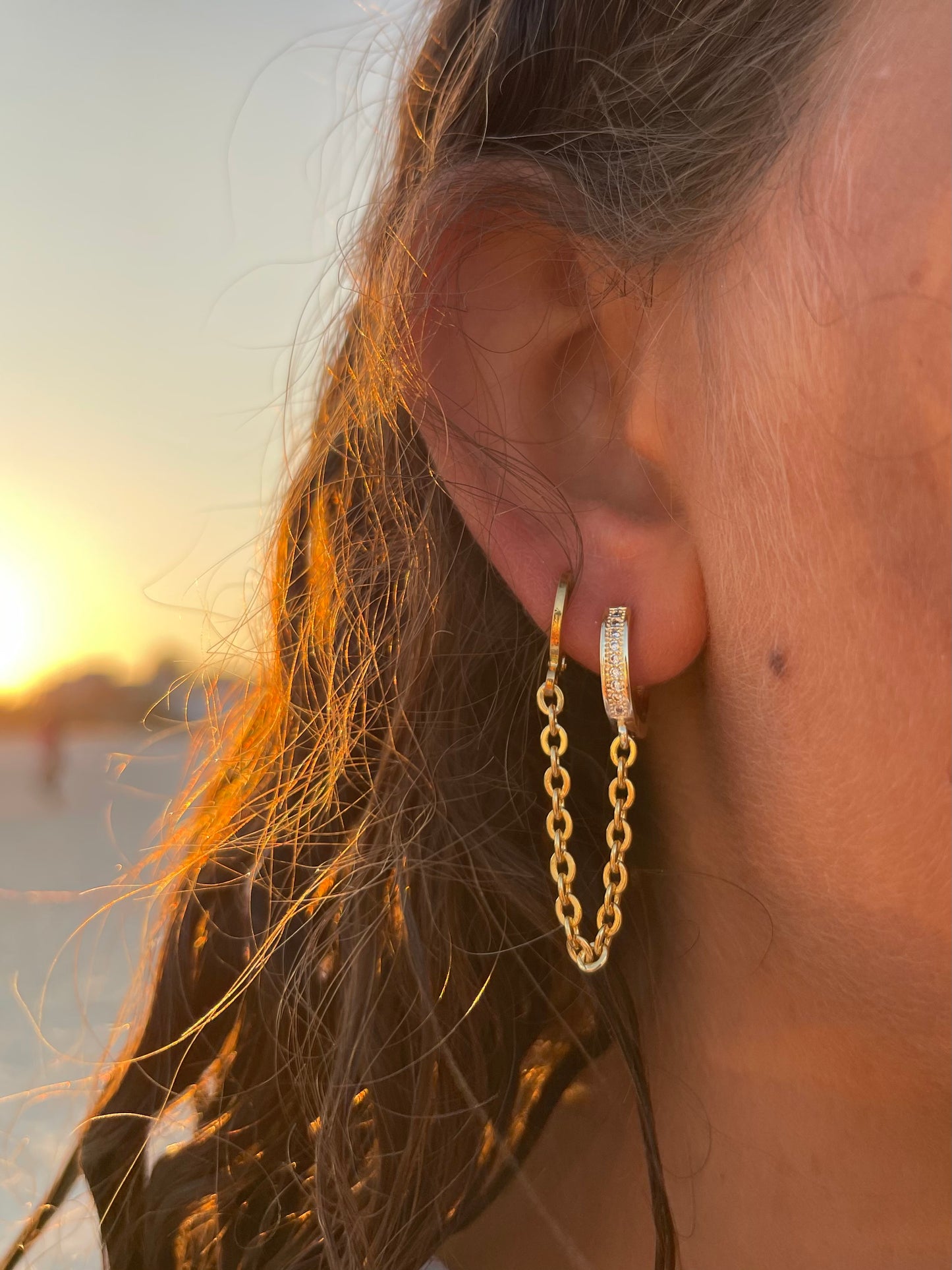 Crystal Connected Ear Dangle (Gold Plated)