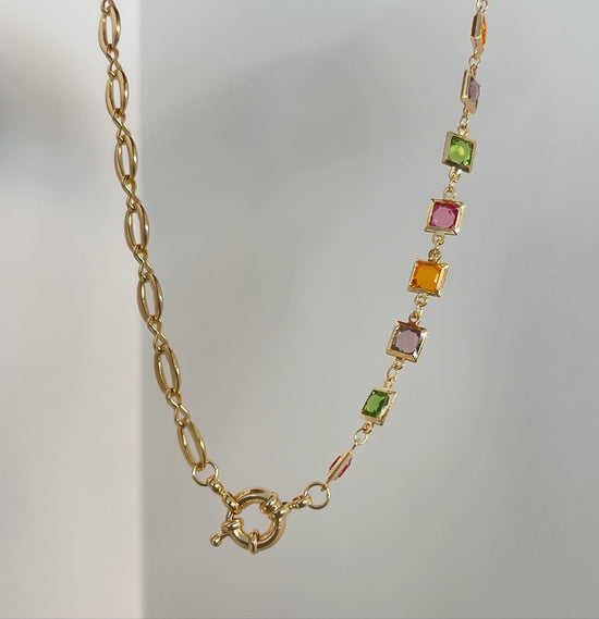 Rainbow Chained Gold Plated Necklace