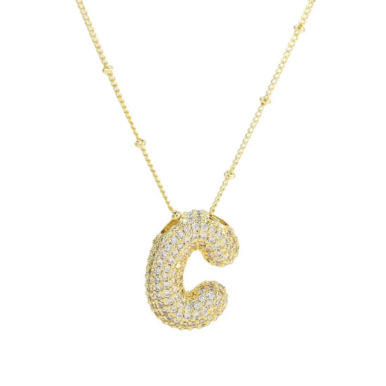 Sparkly Bubble Initial Letter Necklace (Gold Plated)