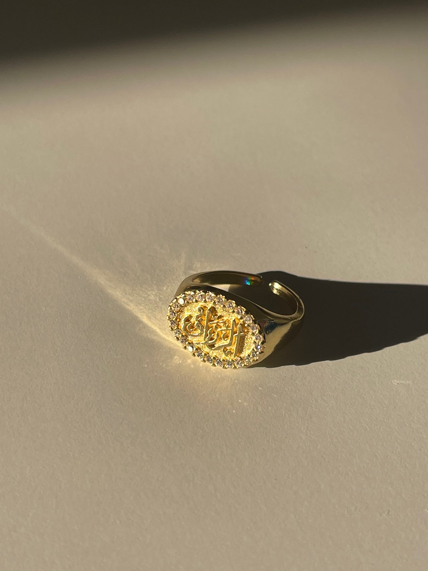 Crystal الله Signet Ring (Gold Plated)