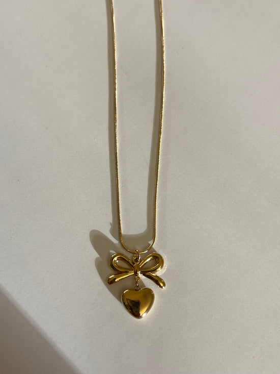 Heart Bow Necklace (Stainless Steel)