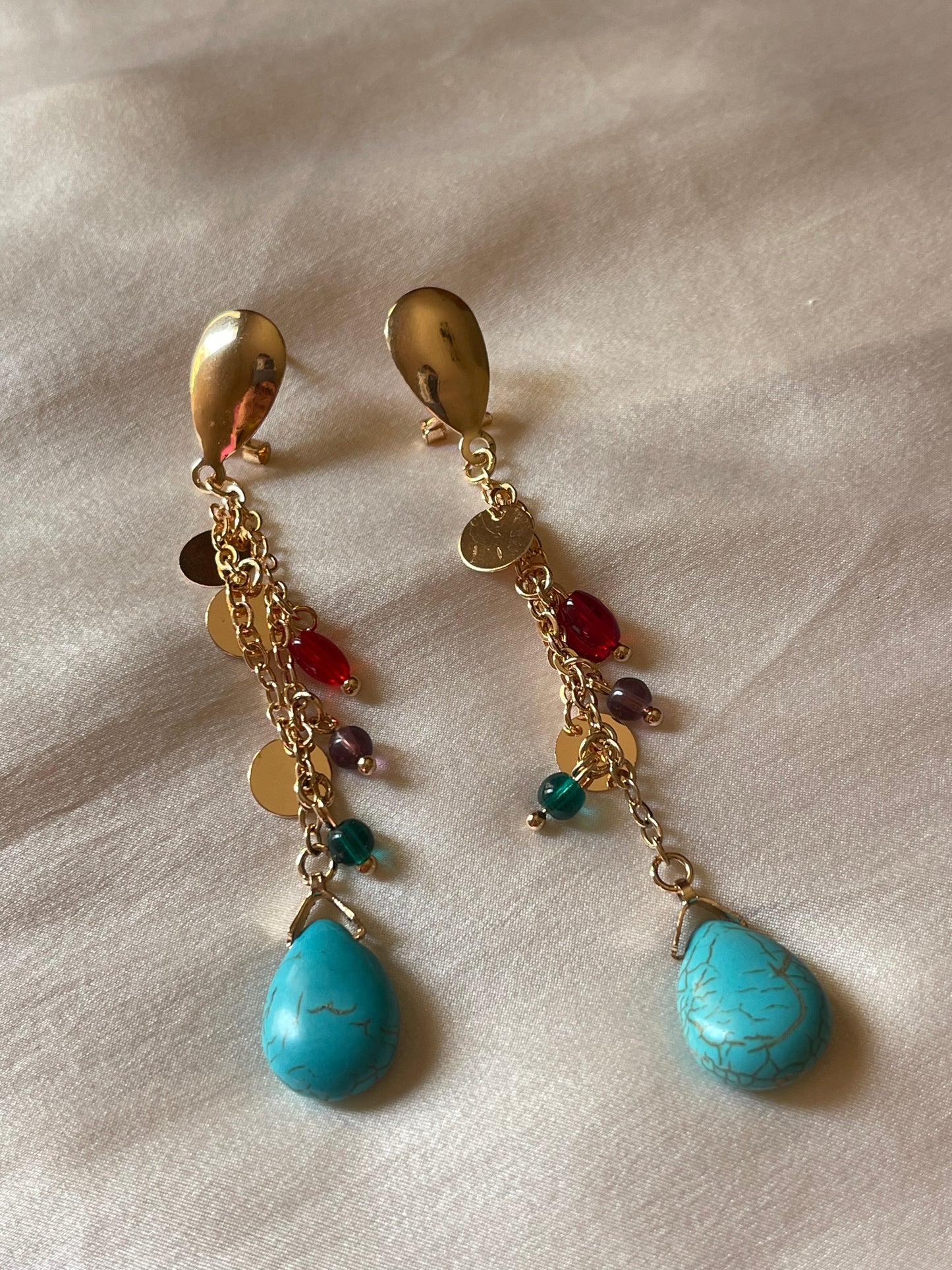 Colorful Stones Drop Earrings (Gold Plated)
