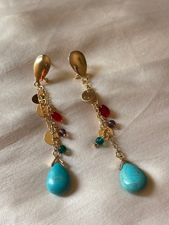 Colorful Stones Drop Earrings (Gold Plated)