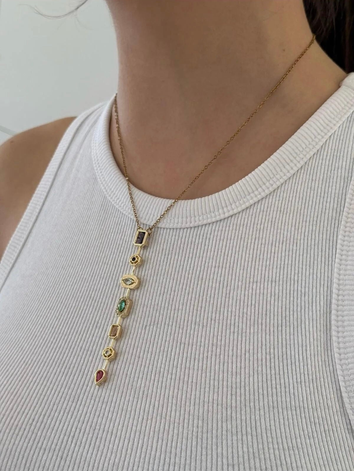 Colorful Stones Drop Necklace (Gold Plated)
