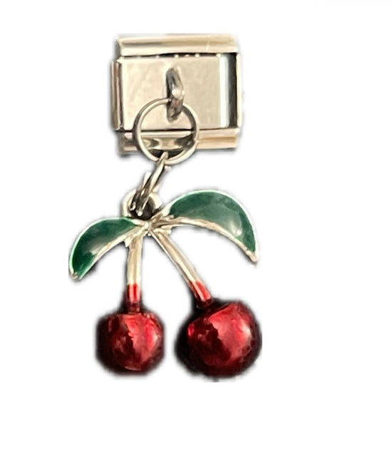 Cherry Drop-Silver Italian Charm