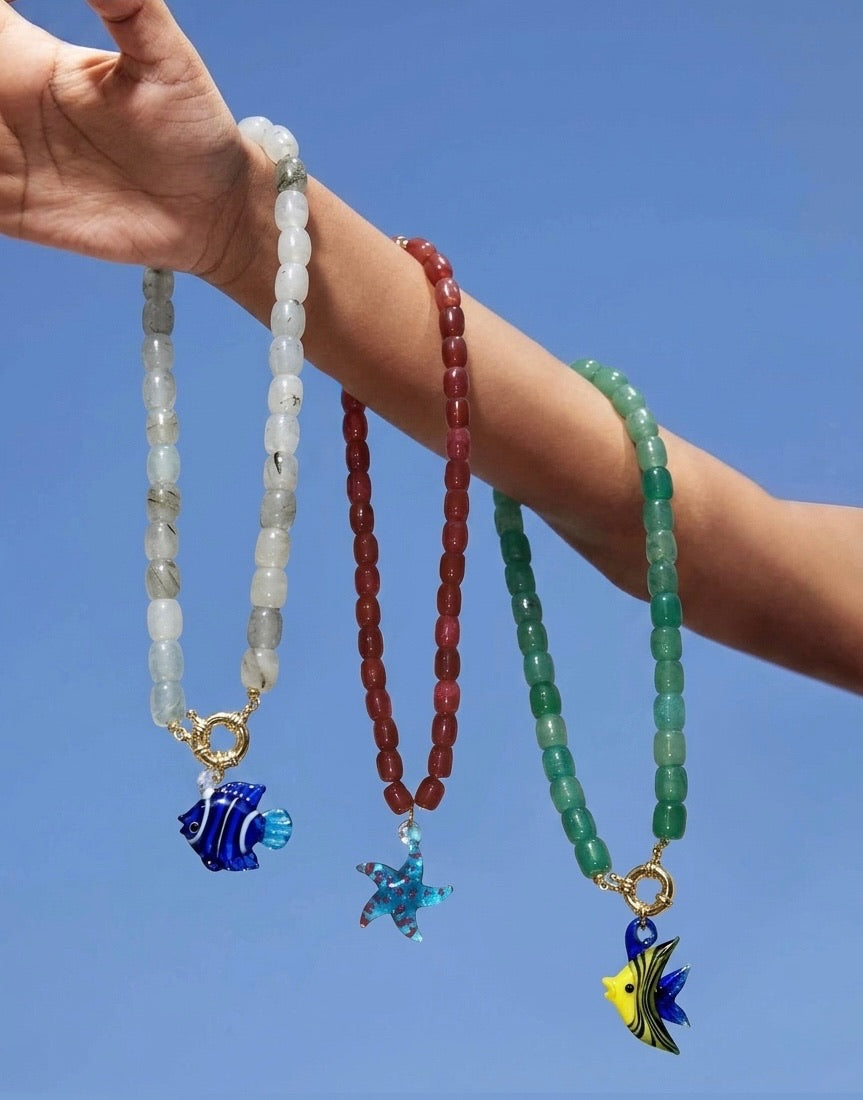Blue/Green Statement Fish Necklace-Gold Plated
