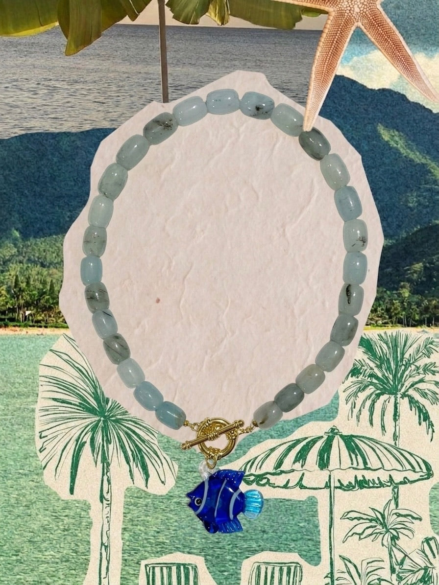 Blue/Green Statement Fish Necklace-Gold Plated