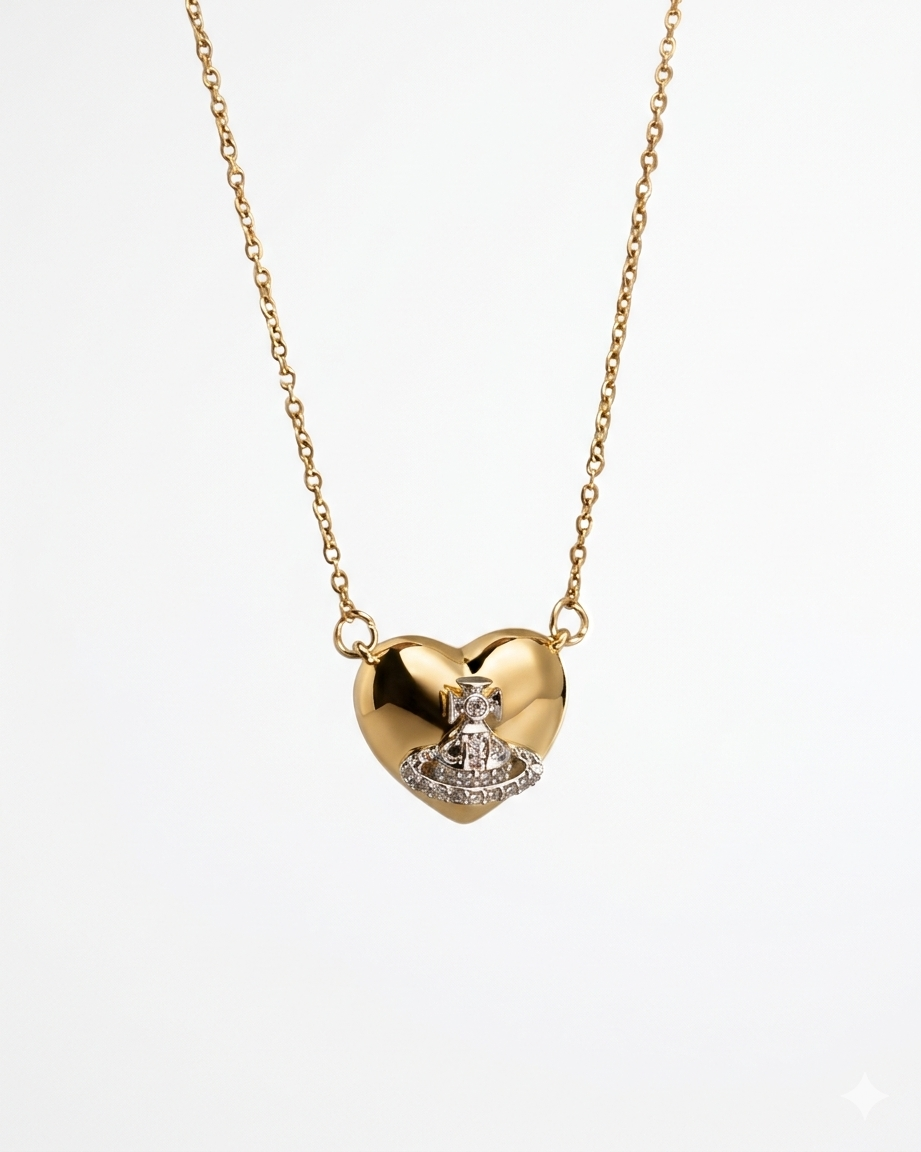Saturn Heart Necklace- Stainless Steel