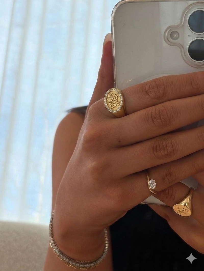 Crystal الله Signet Ring (Gold Plated)