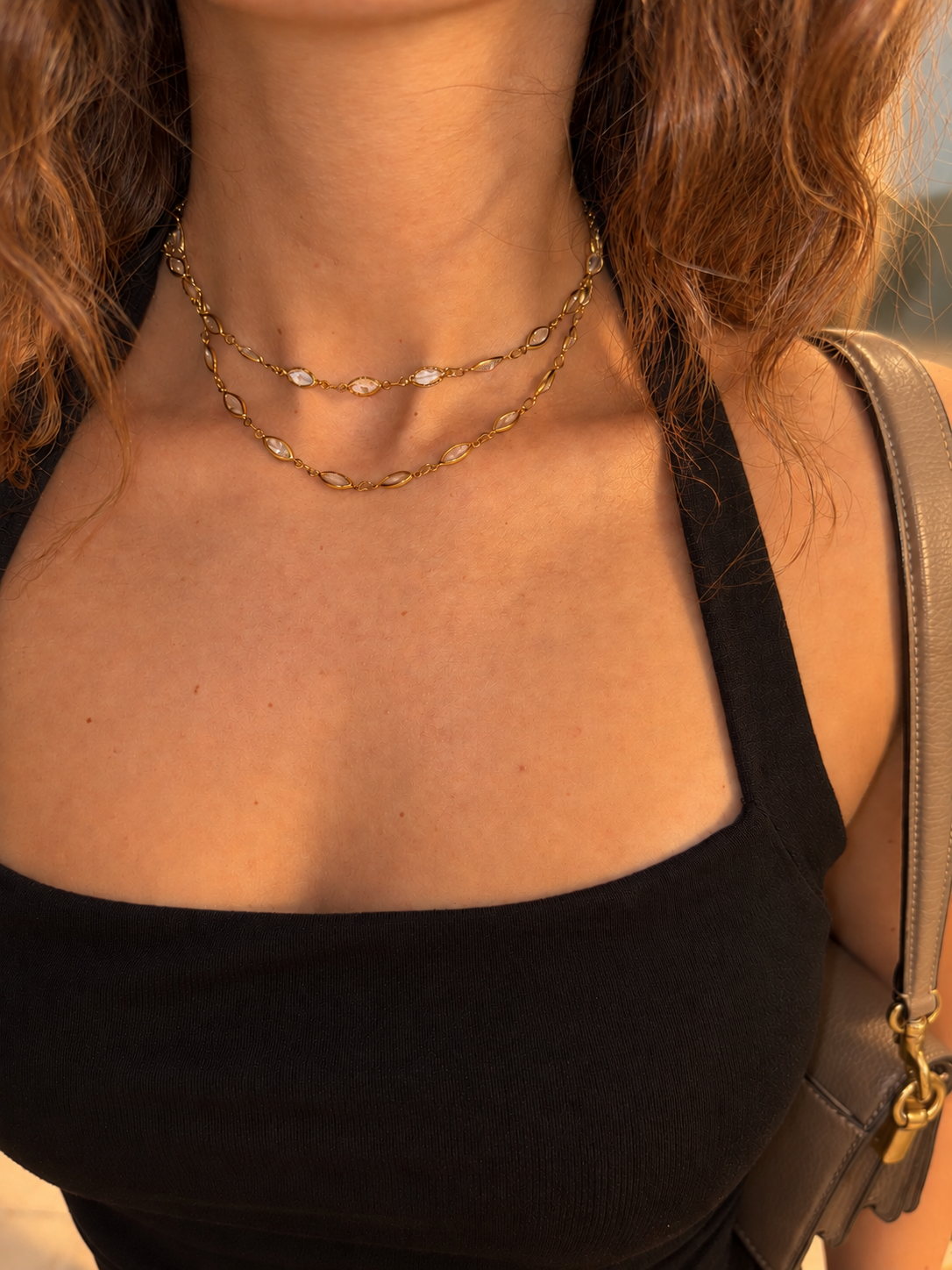 crystal drop necklace- gold plated
