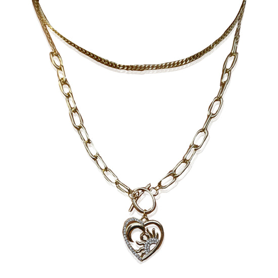 Heart Chain Layered Necklace (Stainless Steel)