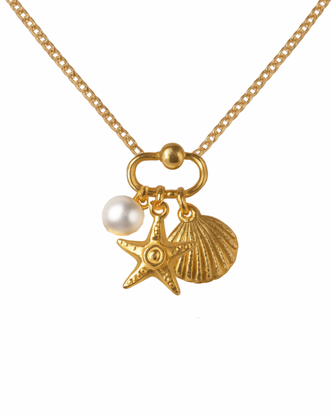 Starfish Pearl Charm Necklace (Stainless Steel)