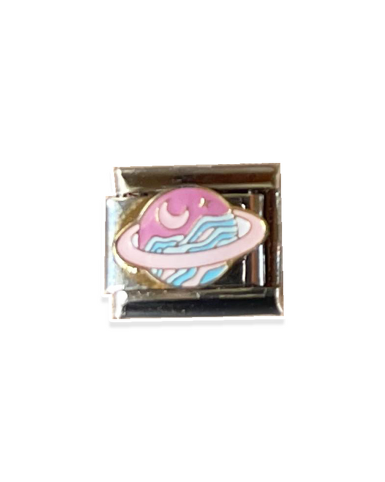 Pink Saturn- Silver Italian Charm