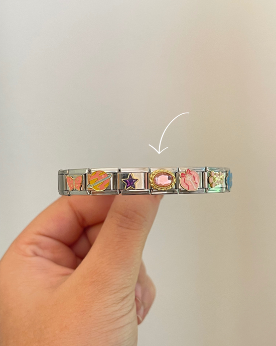 Pink Stud- Silver Italian Charm