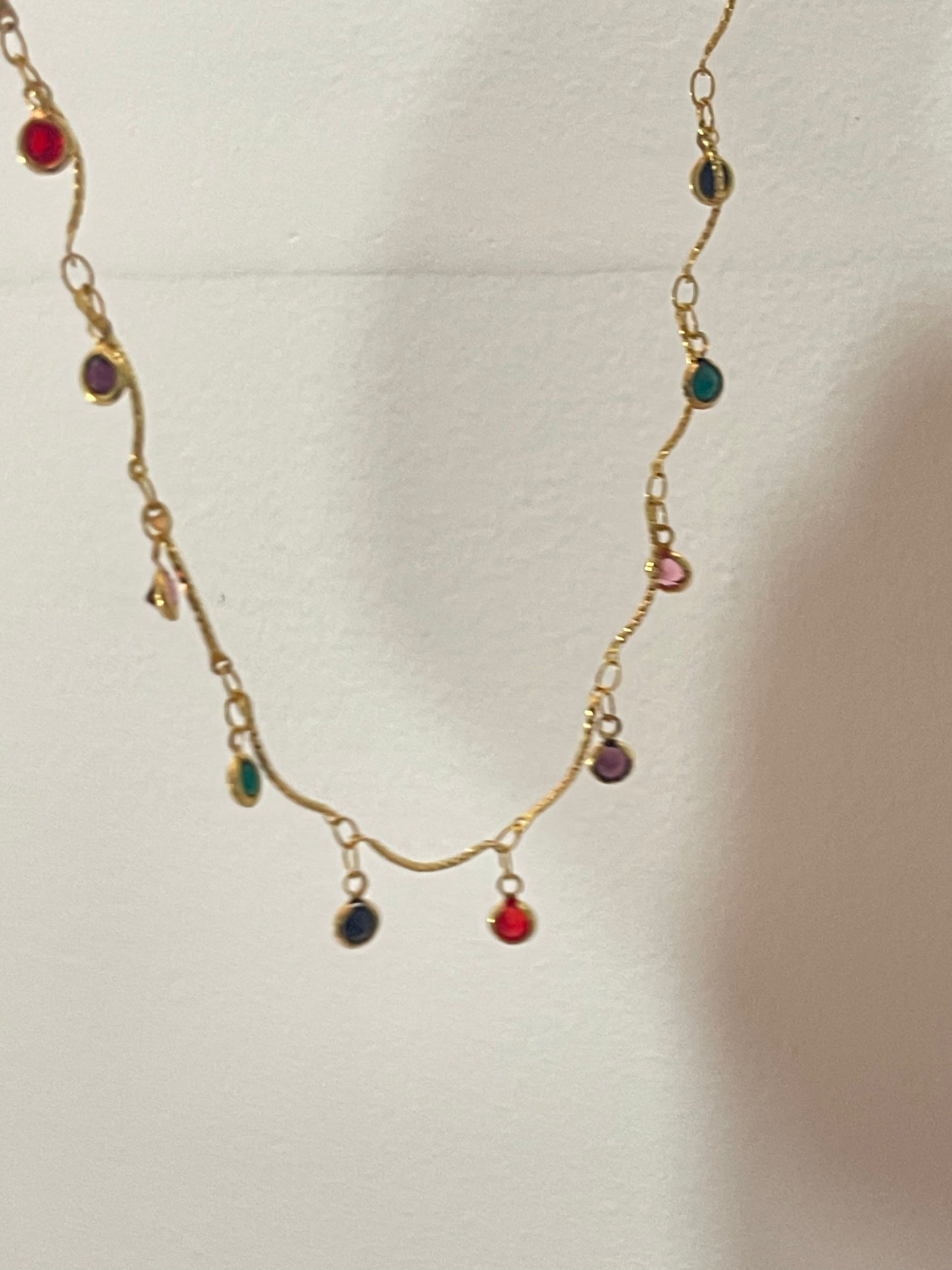 Dainty Rainbow Stones Necklace (Gold Plated)
