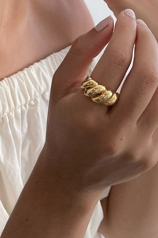 Croissont Chunky Gold Plated Ring -Twisted all Around