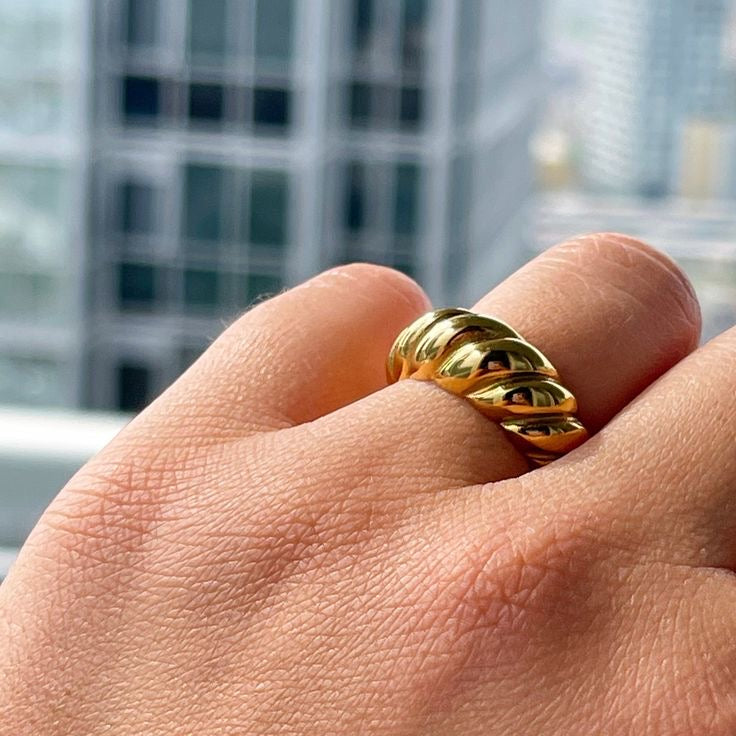 Croissont Chunky Gold Plated Ring -Twisted all Around