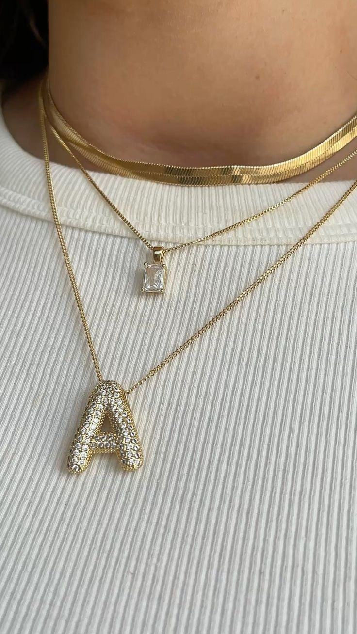 Sparkly Bubble Initial Letter Necklace (Gold Plated)