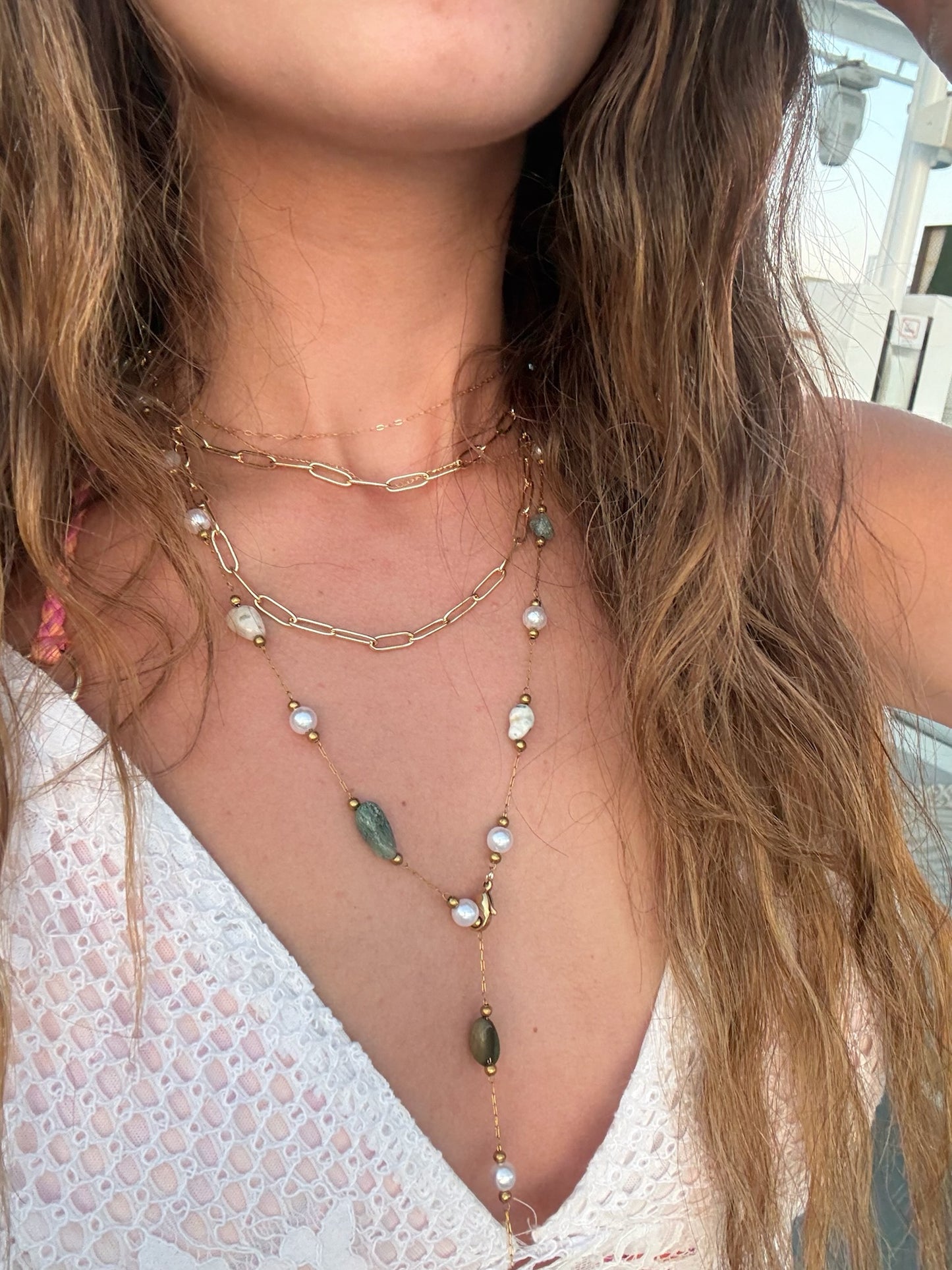 Dainty Stones Drop Necklace (Gold Plated)