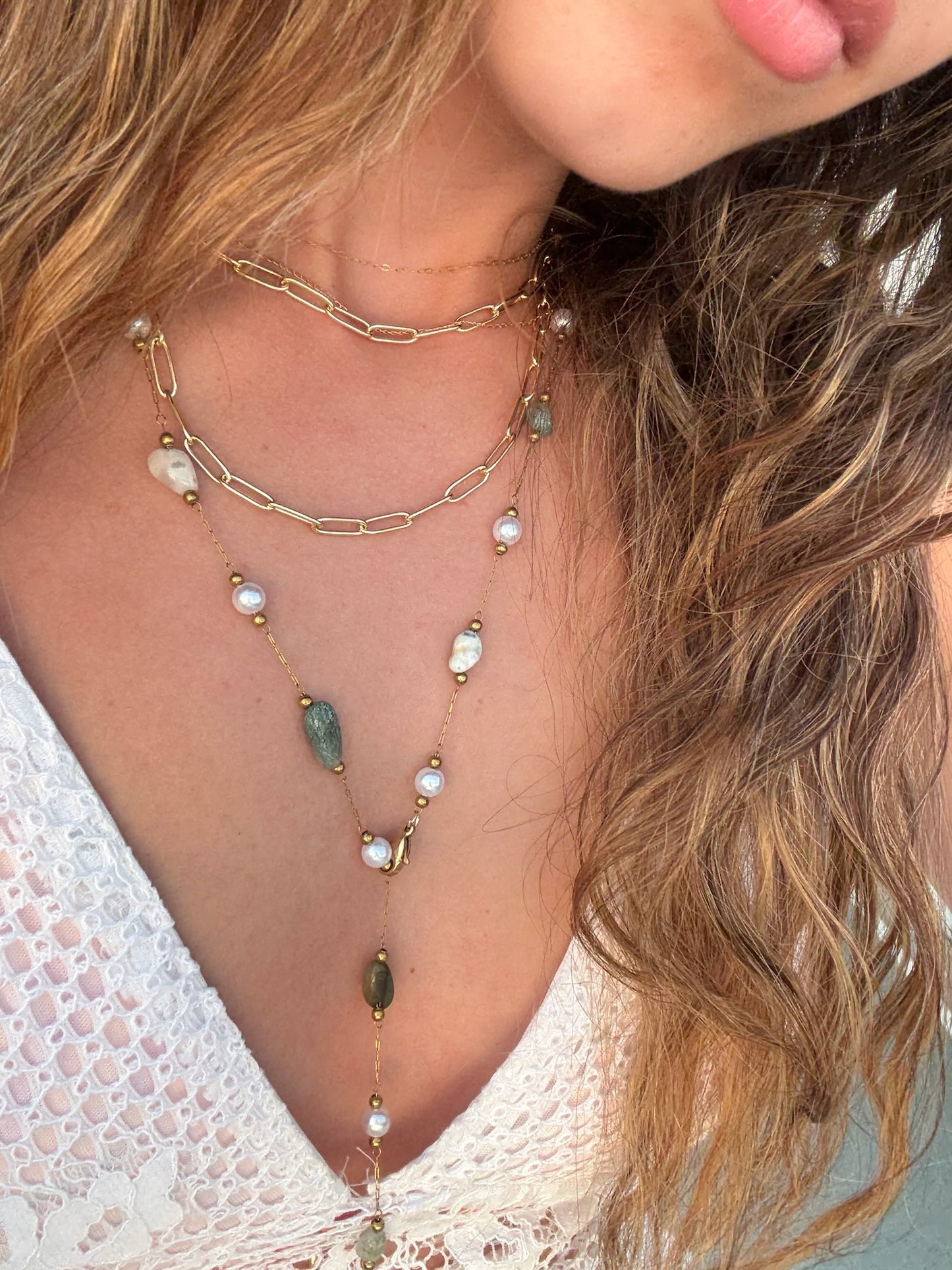 Dainty Stones Drop Necklace (Gold Plated)